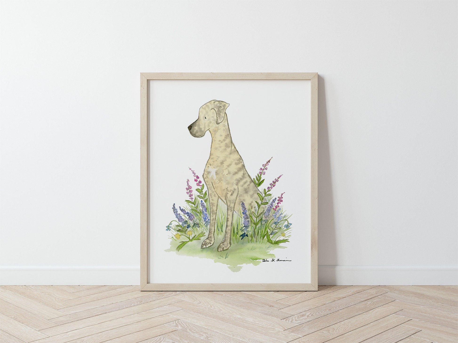Great Dane Art, Brindle Great Dane, Great Dane Gifts, Great Dane Painting, Dog Lovers Watercolor Dog Print Puppy Nursery Art, Children's Art