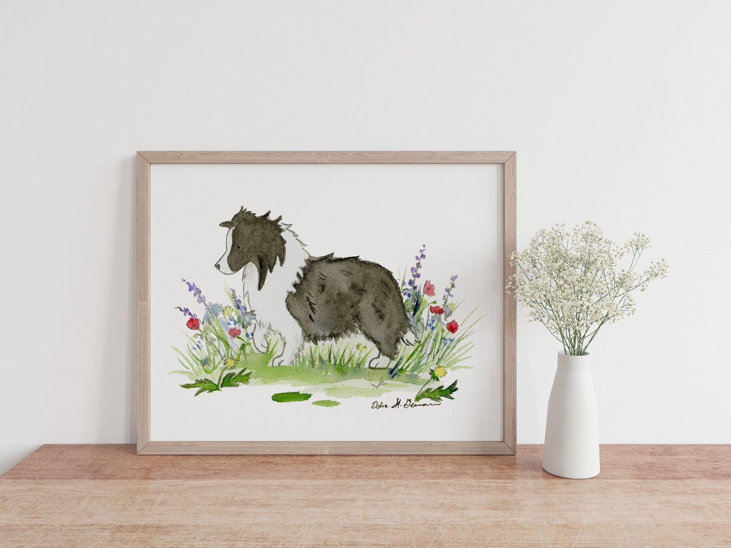 Bi Black Sheltie Art, Watercolor Dog Print, Shetland Sheepdog Painting, Sheltie Gift