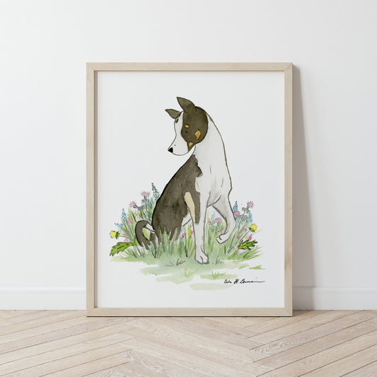 Mixed Breed Dog Art, Basenji Art, Watercolor Print, Pet Portrait, Rescue Dog Art
