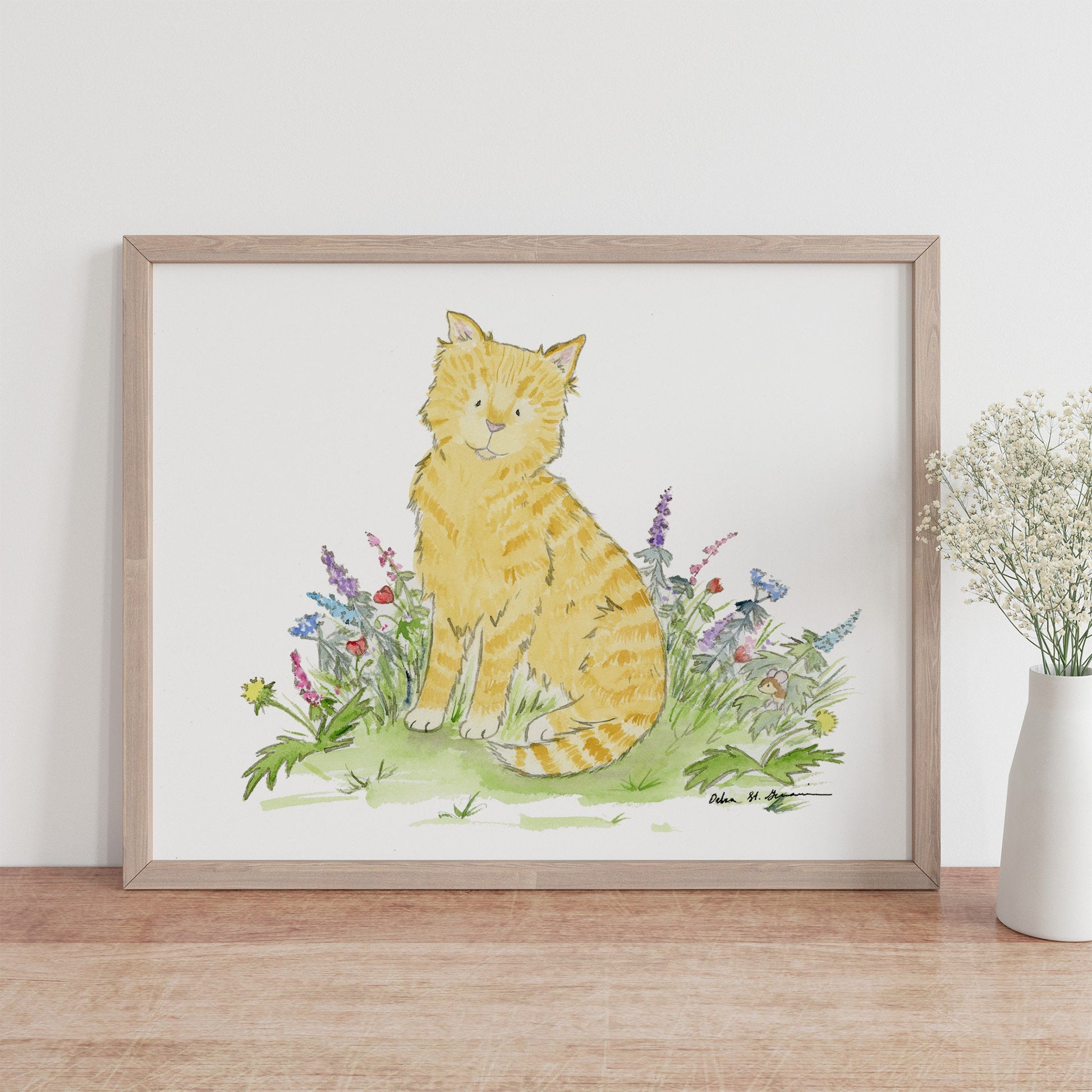 Watercolor Cat Art, Ginger Cat Print