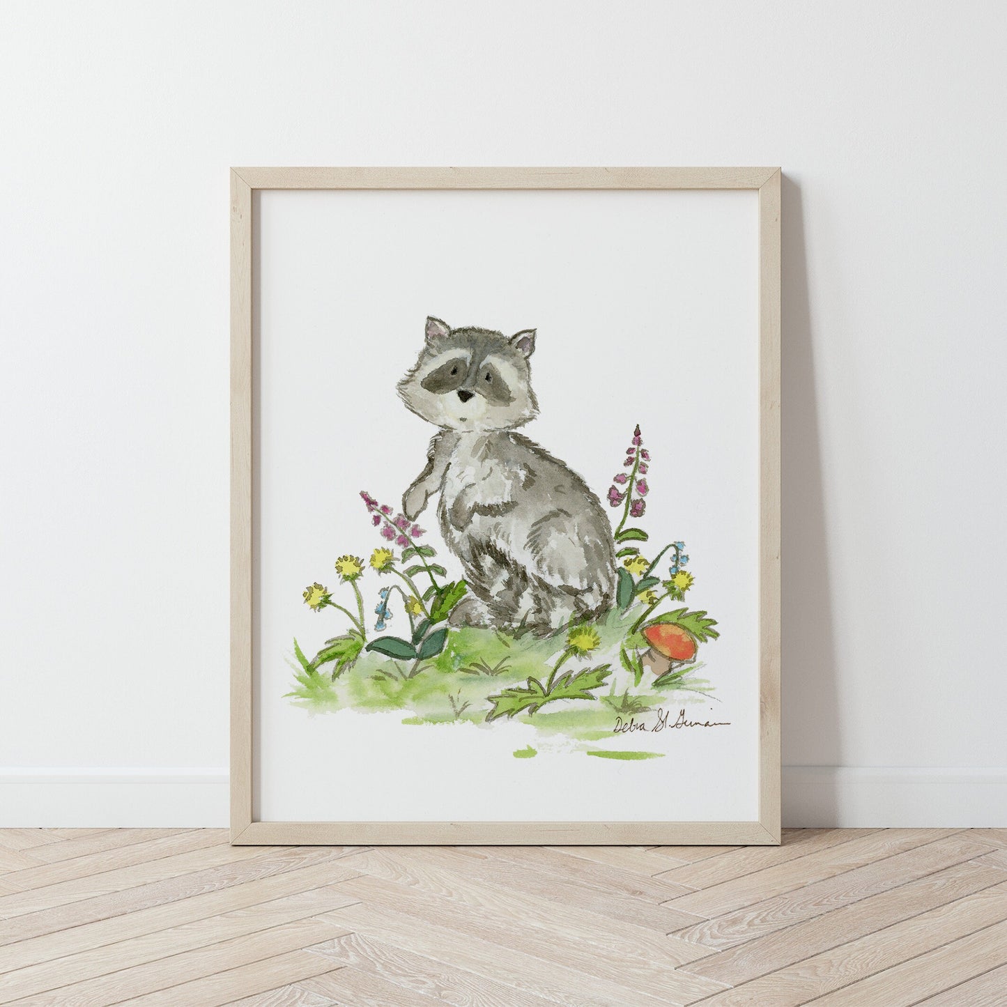 Raccoon Watercolor Print, Woodland Nursery Art