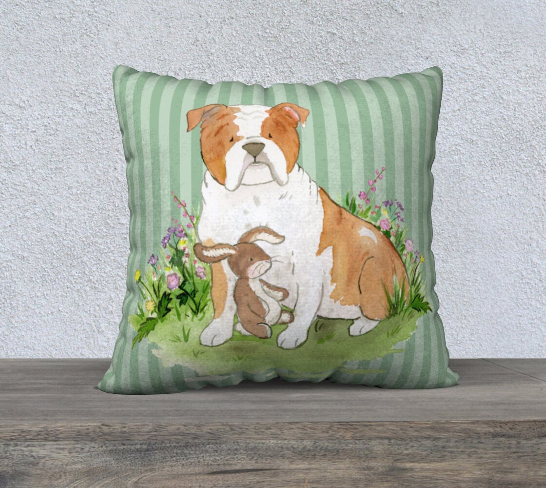 Bulldog Throw Pillow cover, Watercolor Dog Pillow, Square Cotton Canvas Pillow, English Bulldog Gift, Dog Lover Gift, Bulldog Mom, Dog Decor