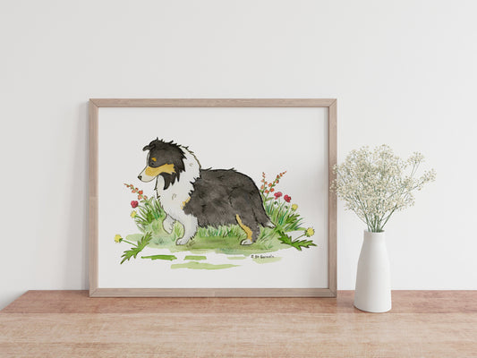 Sheltie Art, Sheltie Print, Tri Color Sheltie, Dog Nursery Art, Children's Art, Sheltie Gift, Sheltie Lover, Watercolor Dog Art Dog Portrait