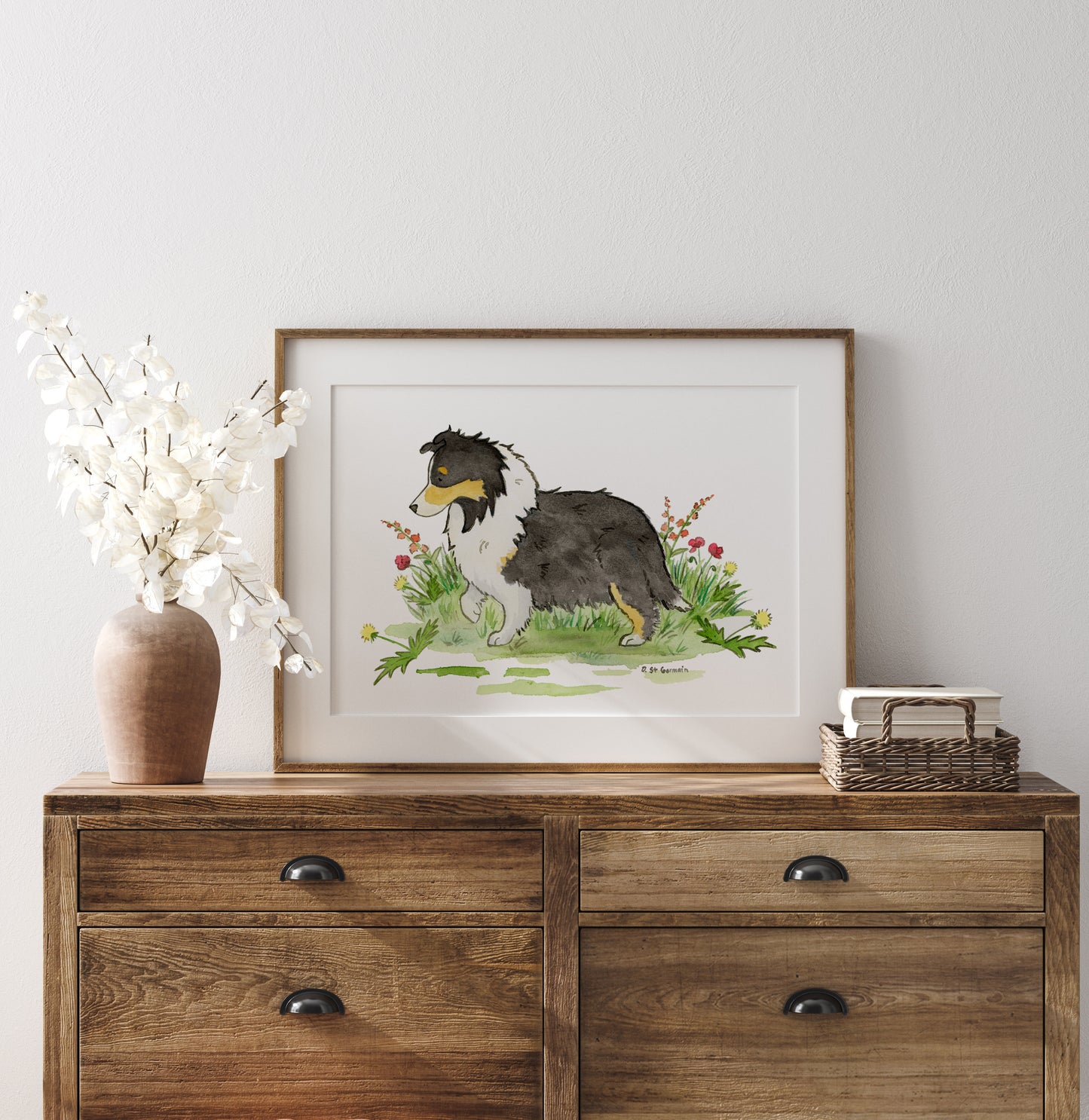 Sheltie Art, Sheltie Print, Tri Color Sheltie, Dog Nursery Art, Children's Art, Sheltie Gift, Sheltie Lover, Watercolor Dog Art Dog Portrait