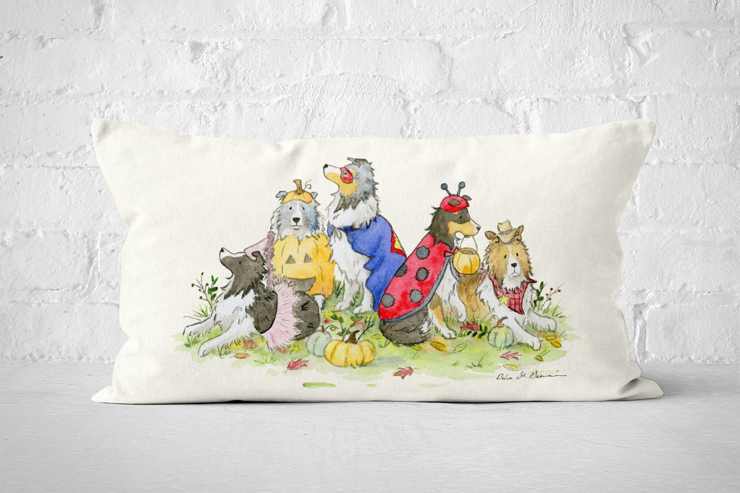 Halloween Sheltie Pillow Cover, Fall Sheltie Pillow, Shetland sheepdogs, Fall Throw Pillow, tri color, blue merle, sable, sheltie lover gift