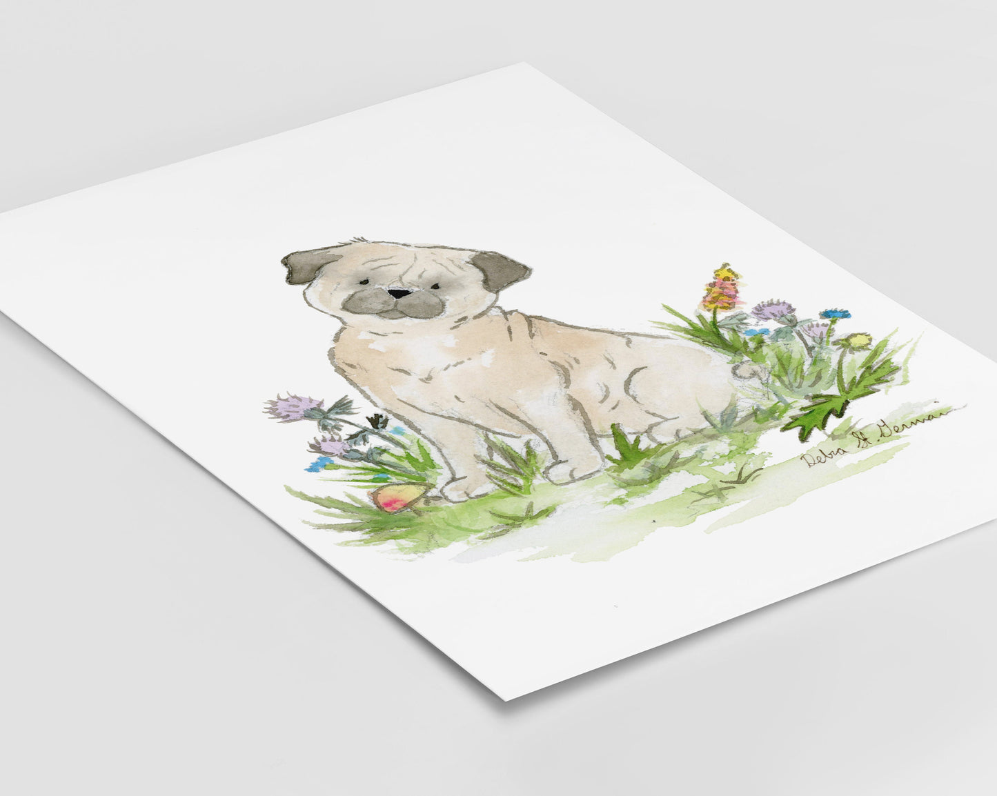 Pug Art Print, Pug Watercolor Print, Gift for Pug Lovers