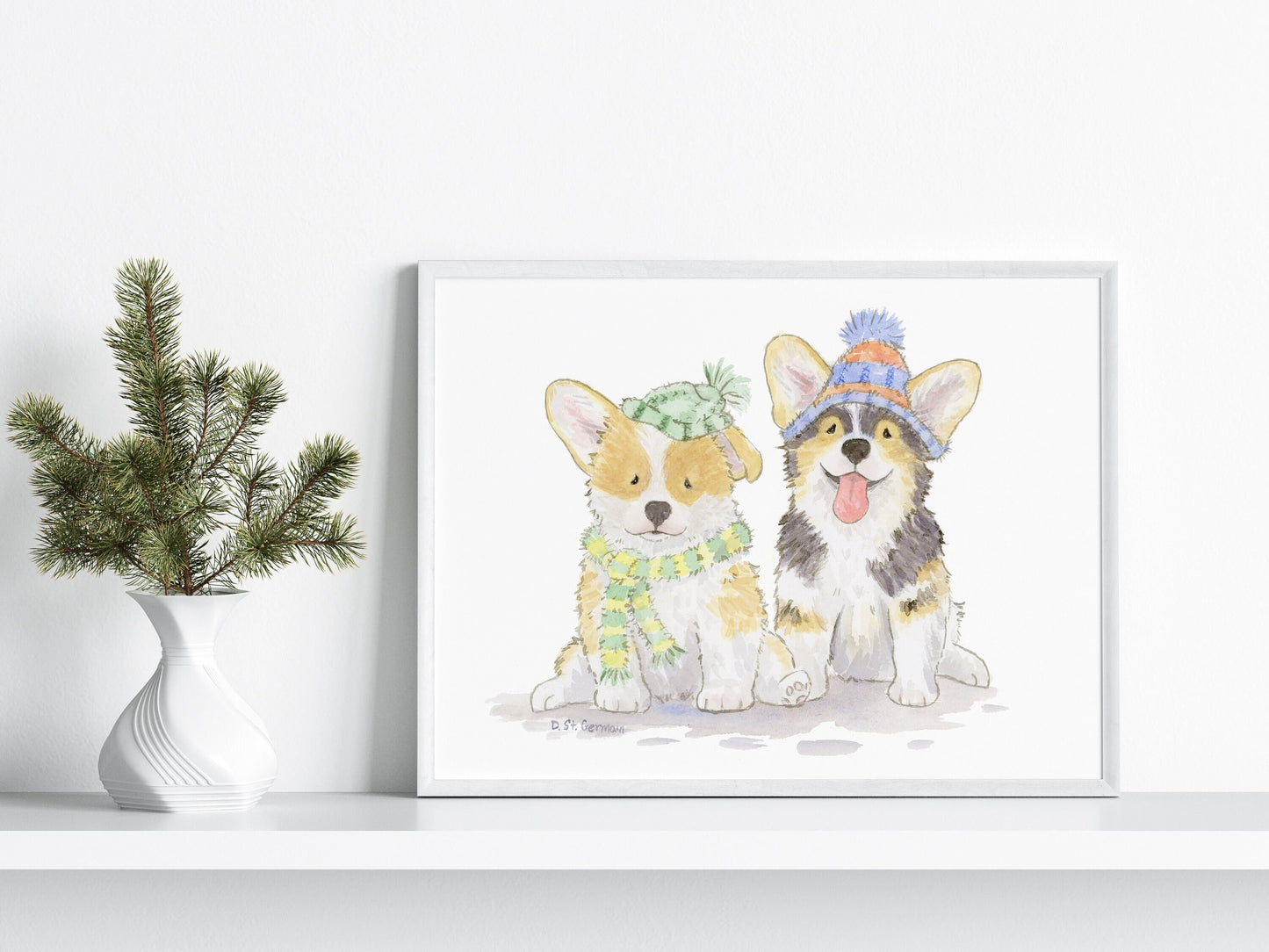 Corgi Holiday Art Print, Corgi Gift, Welsh Corgi Artwork, Corgi Lover Gift, Corgi Christmas Art, Cute Corgis, Corgi Mom, Watercolor Dog Art