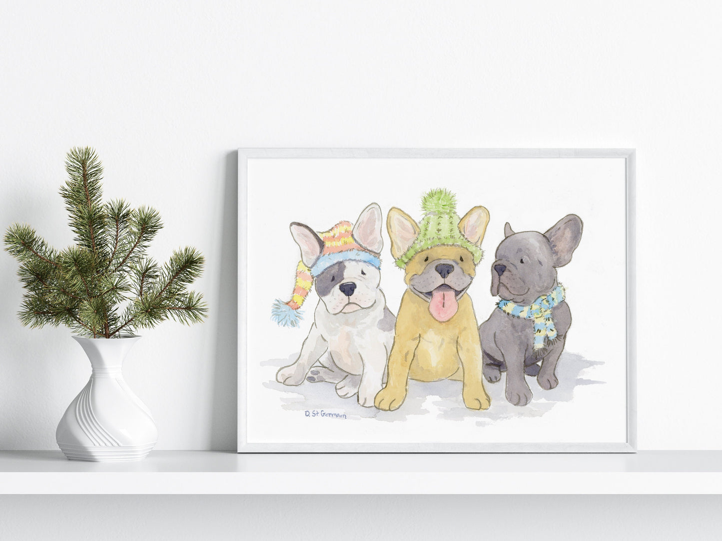 French Bulldog Art, Christmas French Bulldogs, Frenchie Holiday Gift, French Bulldog Lover, Cute Dog Art, Dog Lover Gift, Frenchie Gift