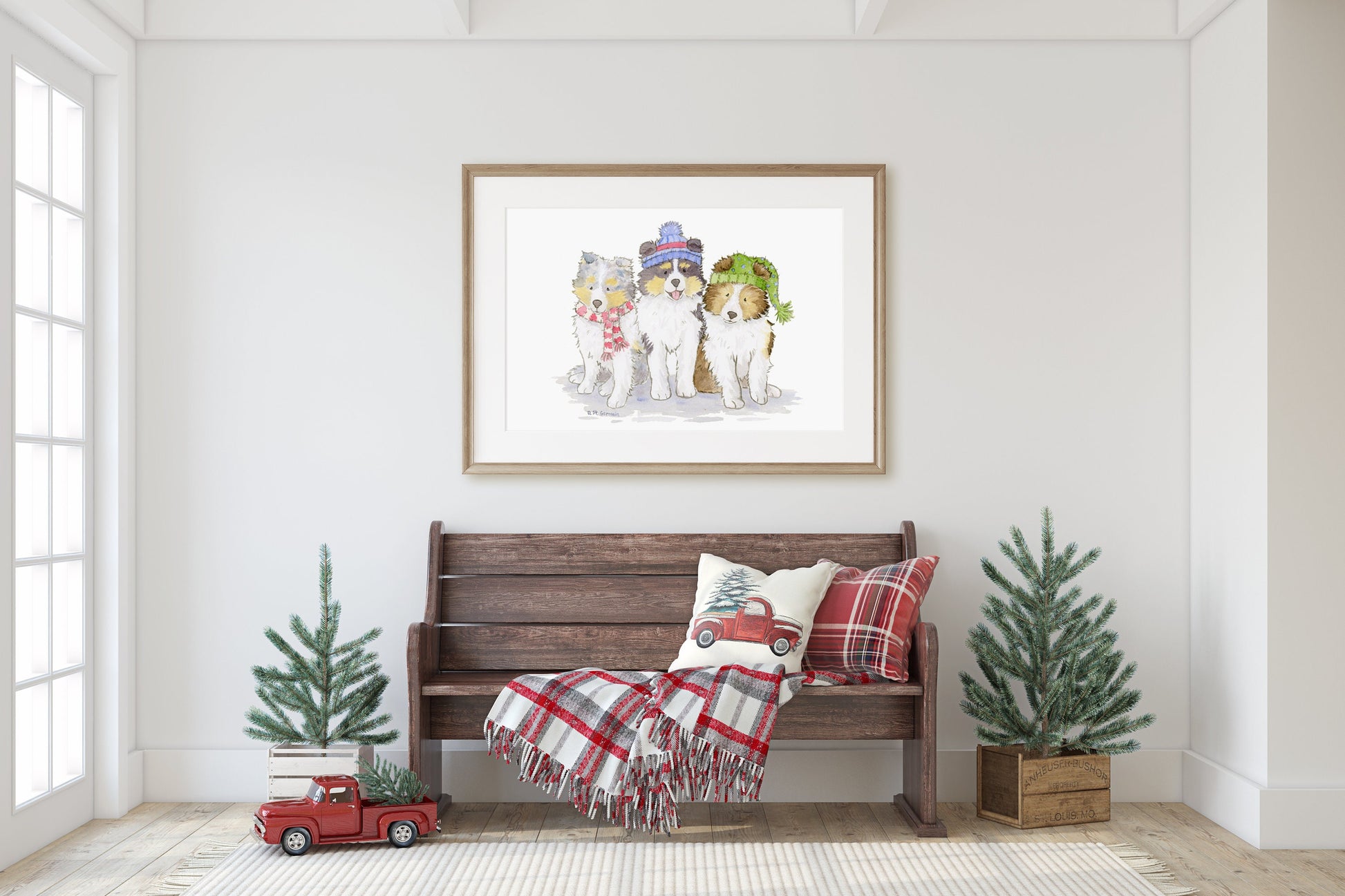 Sheltie Holiday Art Print, Sheltie Gift, Shetland Sheepdog Artwork, Sheltie Lover Gift, Sheltie Christmas Art, Cute Shelties, Sheltie Mom