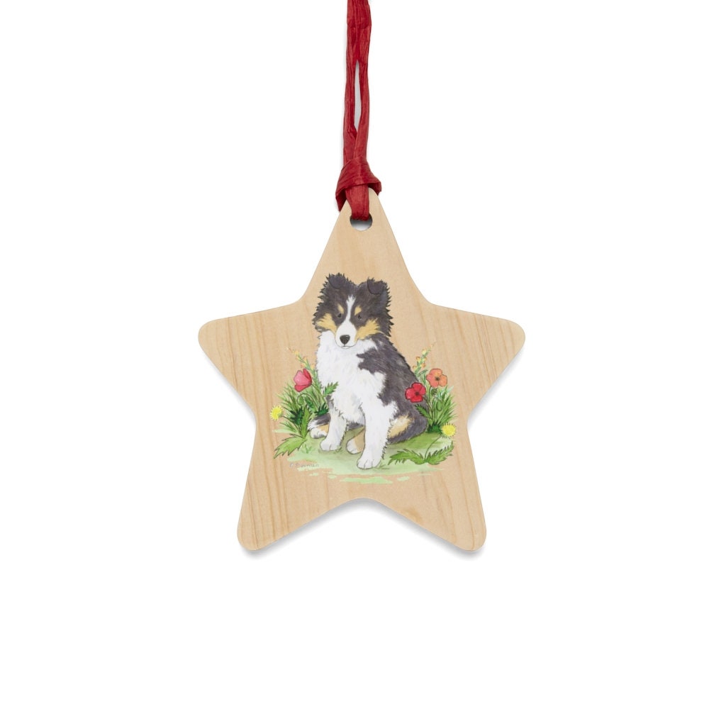 Sheltie Ornament, Rustic Wooden Ornament, Tricolor Shetland Sheepdog, Sheltie Gift, Personalized, Gift for Sheltie Lovers, Stocking Stuffer
