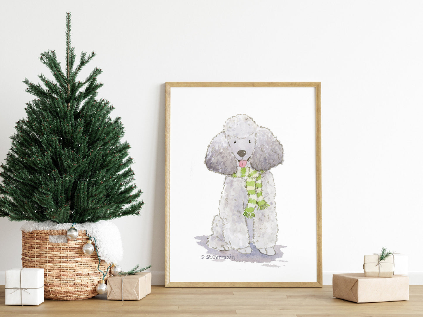 Silver Poodle Holiday Art Print