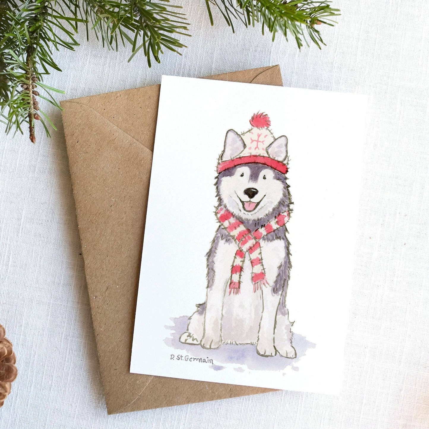 Husky Christmas Card Set, Malamute Holiday Card, Siberian Husky Lover, Husky Gifts, Dog Lover Card, Cute Husky Card, Watercolor Husky Art