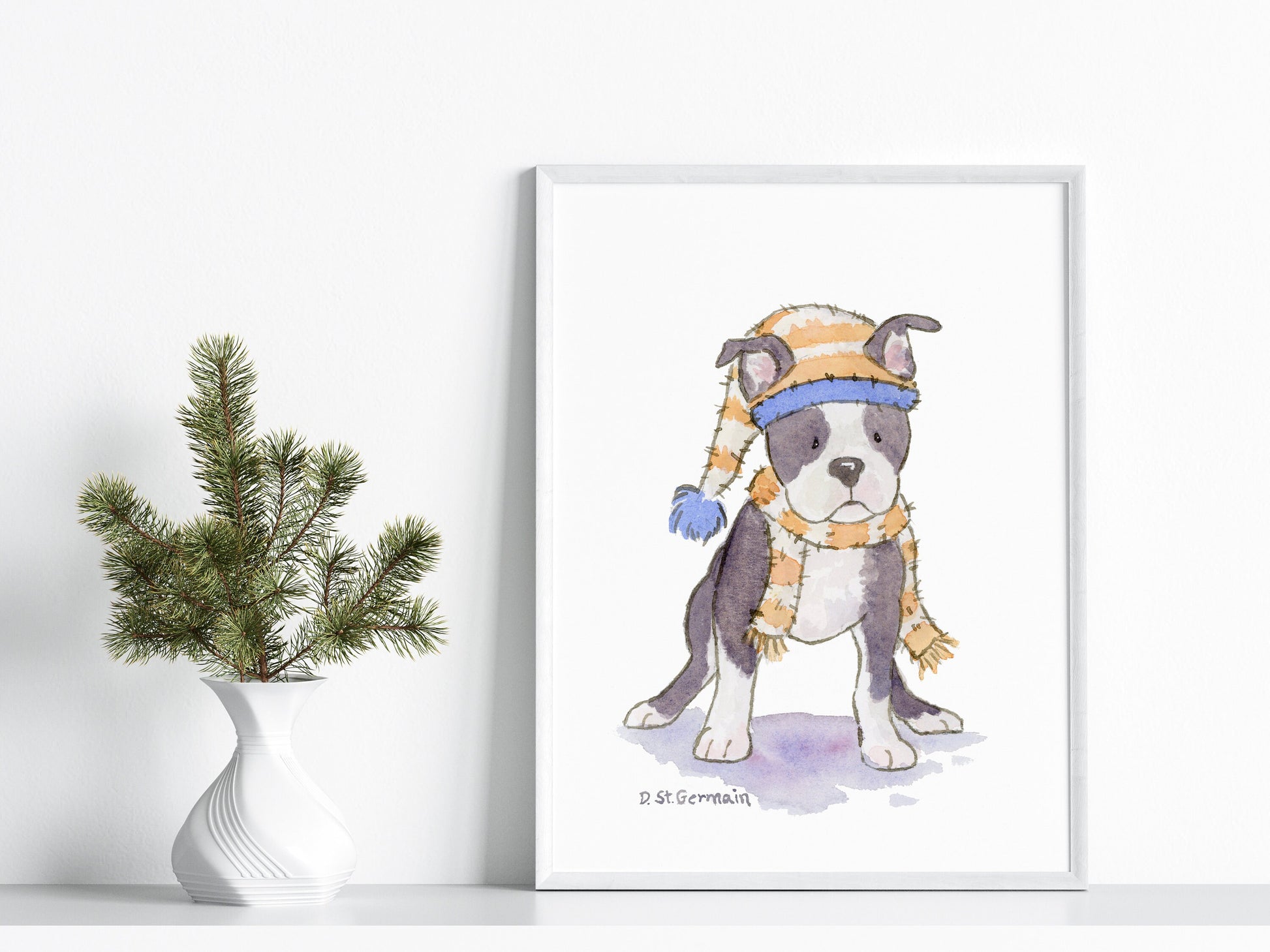 Boston Terrier Art, Holiday Boston Terrier Print