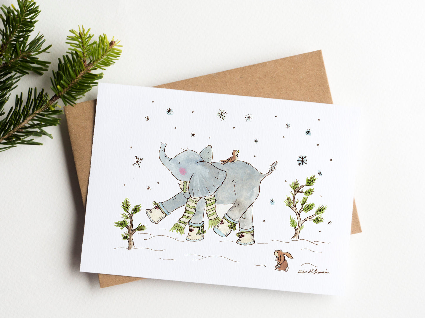 Elephant Christmas Card Set, Elephant Holiday Card, Cute Elephant Card, Elephant Lover Card, Watercolor Elephant Card, Cute Christmas Card