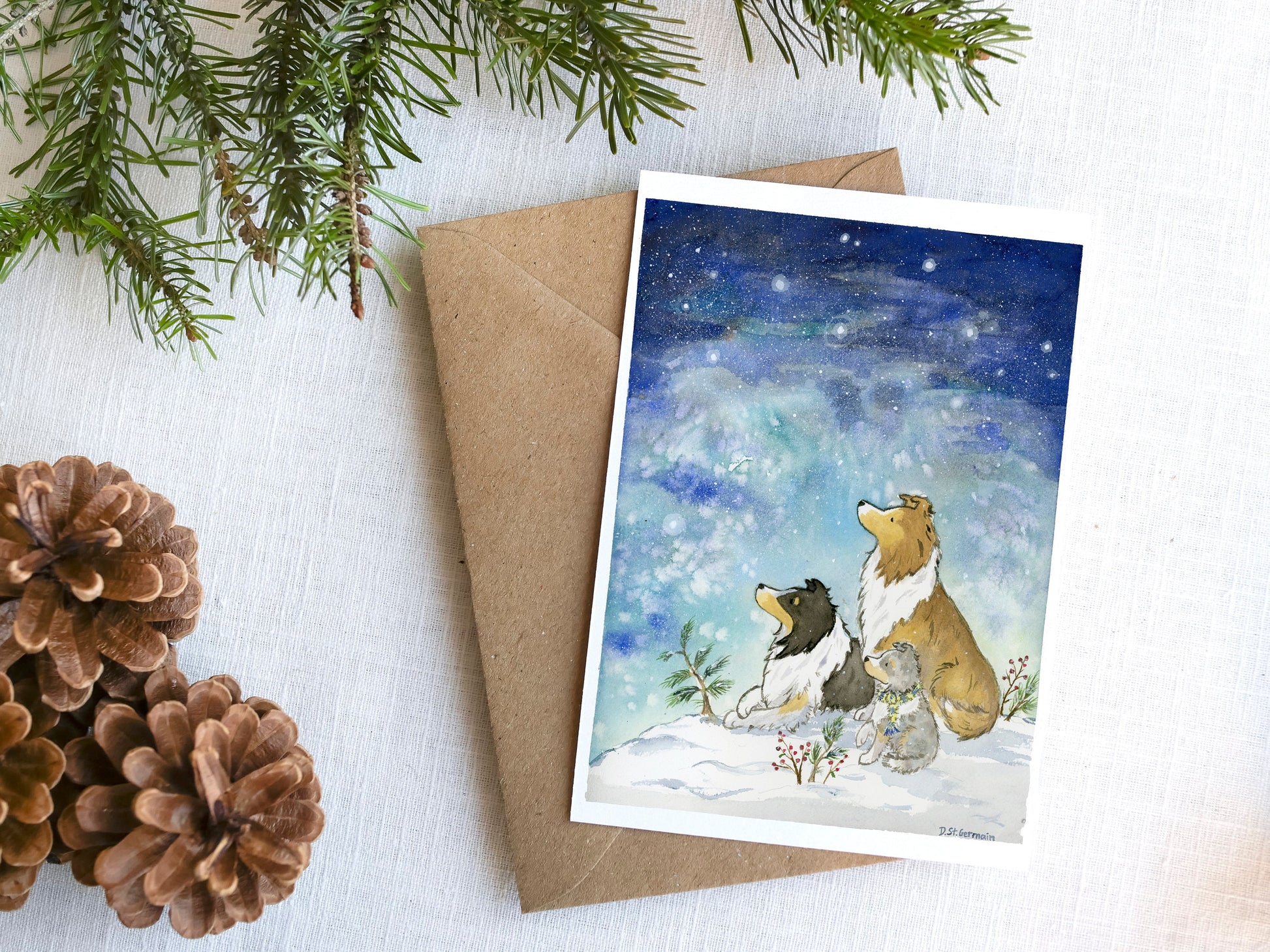 Sheltie Christmas Card Set, Shetland Sheepdog Holiday Card, Cute Sheltie Greeting Card, Dog Lover Card, Starry Sky, Gift for Sheltie Lover