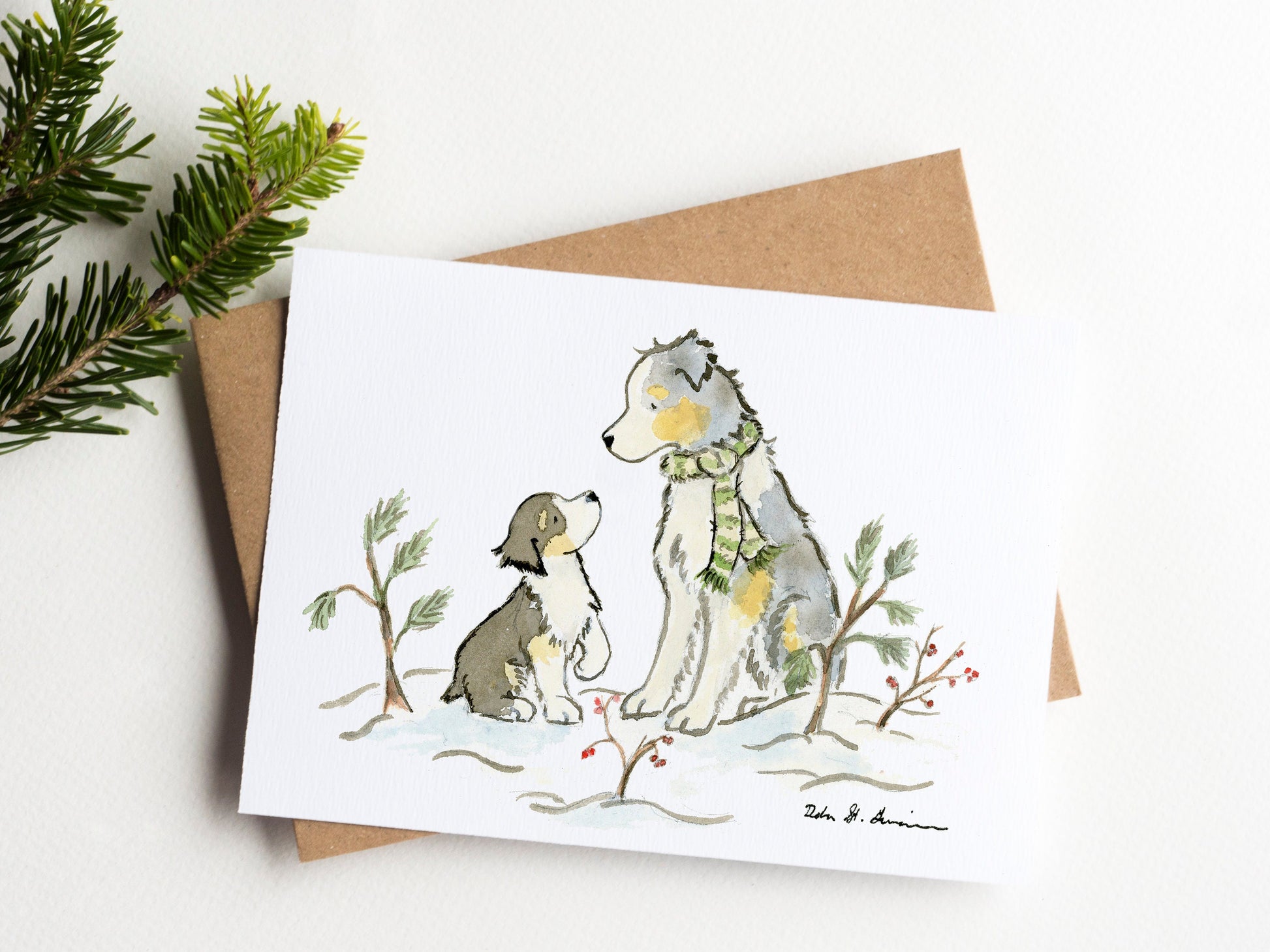 Aussie Christmas Card Set, Australian Shepherd Holiday, Cute Aussie Card, Aussie Gifts, Cute Dog Christmas Card, Aussie Lover Card