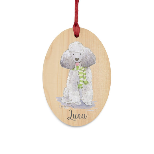 Poodle Ornament, Rustic Wood Ornament, Poodle Gift, Silver Poodle, Toy Poodle, Poodle Lover Gift, Stocking Stuffer Personalized Dog Ornament