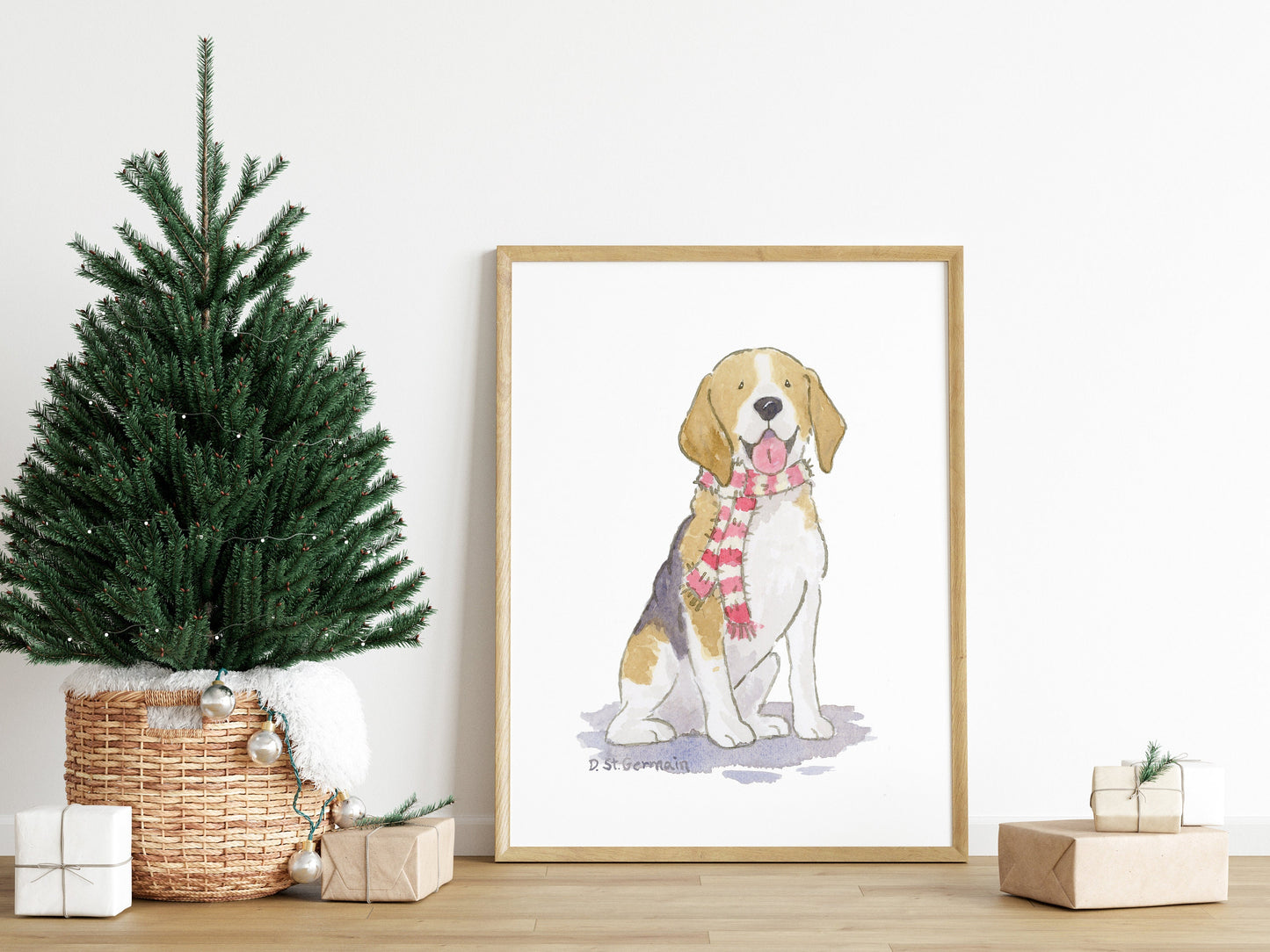 Beagle Art, Holiday Beagle Print, Christmas Beagle, Beagle Gift, Beagle Lover, Watercolor Beagle Art, Holiday Dog Art, Cute Dog Art