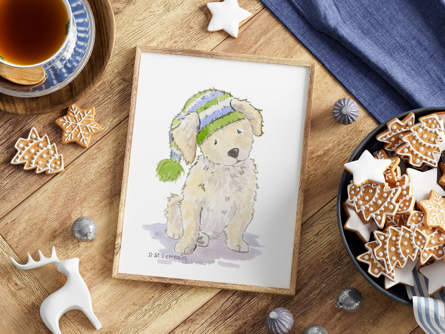 Doodle Puppy Art, Holiday Doodle Dog Print