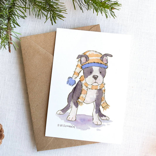 Boston Terrier Christmas Card Set, Pitbull Holiday Card, Boston Terrier Lover, Boston Terrier Gifts, Dog Lover Card, Black and White Pitbull