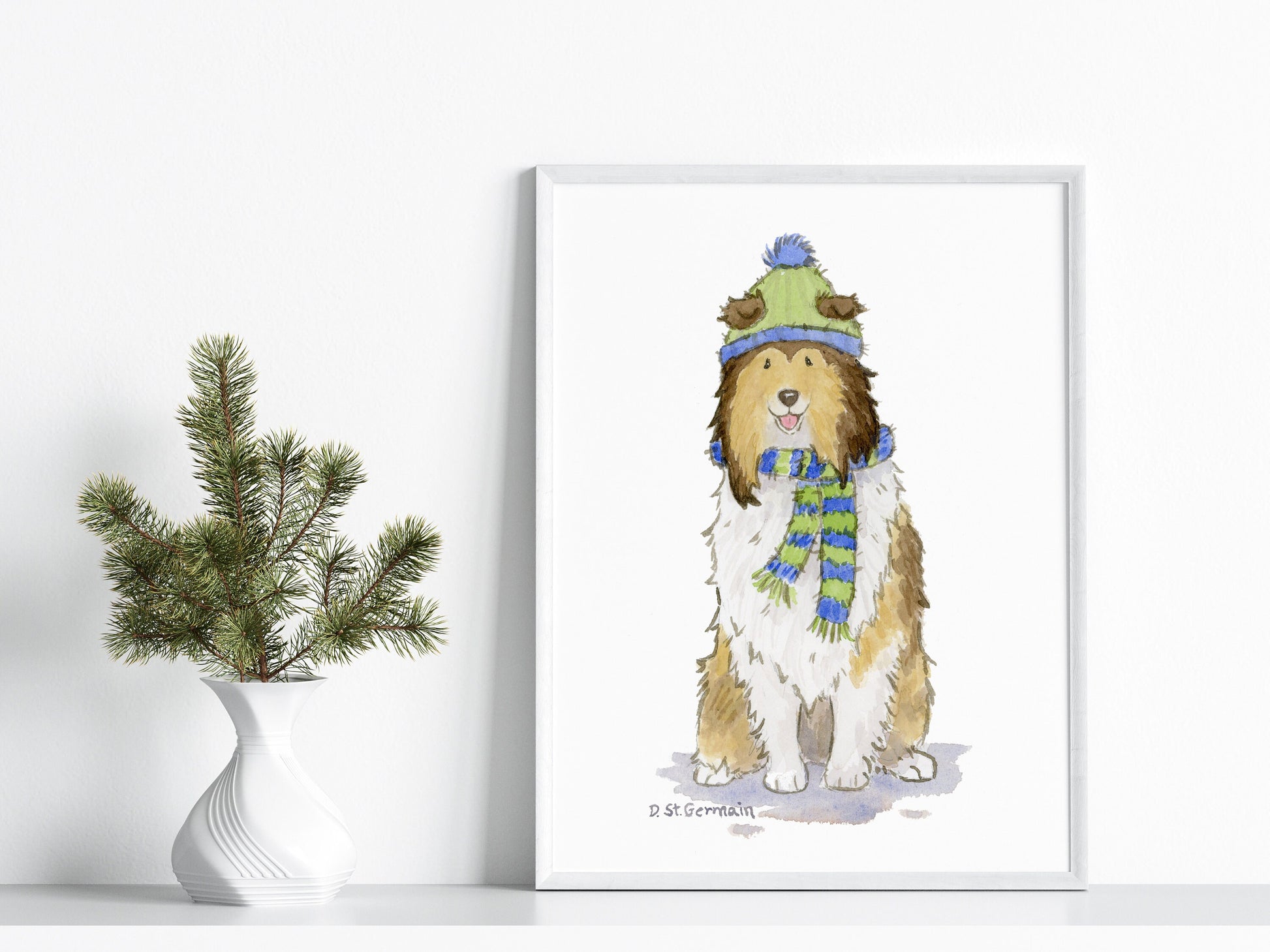 Collie Art, Rough Collie Holiday Print