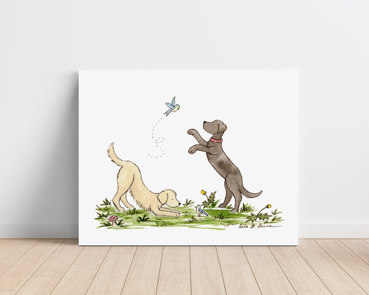 Puppy Canvas Nursery Art, Black Lab Art, Golden Retriever Art, canvas Dog Art, Puppy art, Children's Art, Kids Room Decor Gallery Wrap