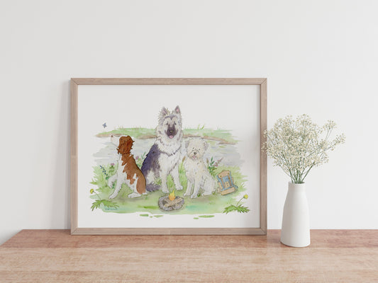Watercolor Camping Dogs Art Print 1