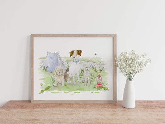 Watercolor Camping Dogs Art Print 2