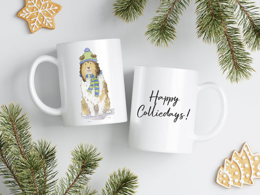 Holiday Collie Mug, Collie Gift, Rough Collie, Collie Lover Gift, Dog Mom Gift, Personalized Mug, Christmas Collie, Custom Dog Lover Gift
