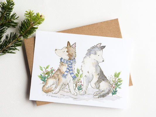 Husky Christmas Card, Malamute Holiday Card, Siberian Husky Lover, Husky Gifts, Dog Lover Card, Cute Husky Card, Watercolor Husky Artwork