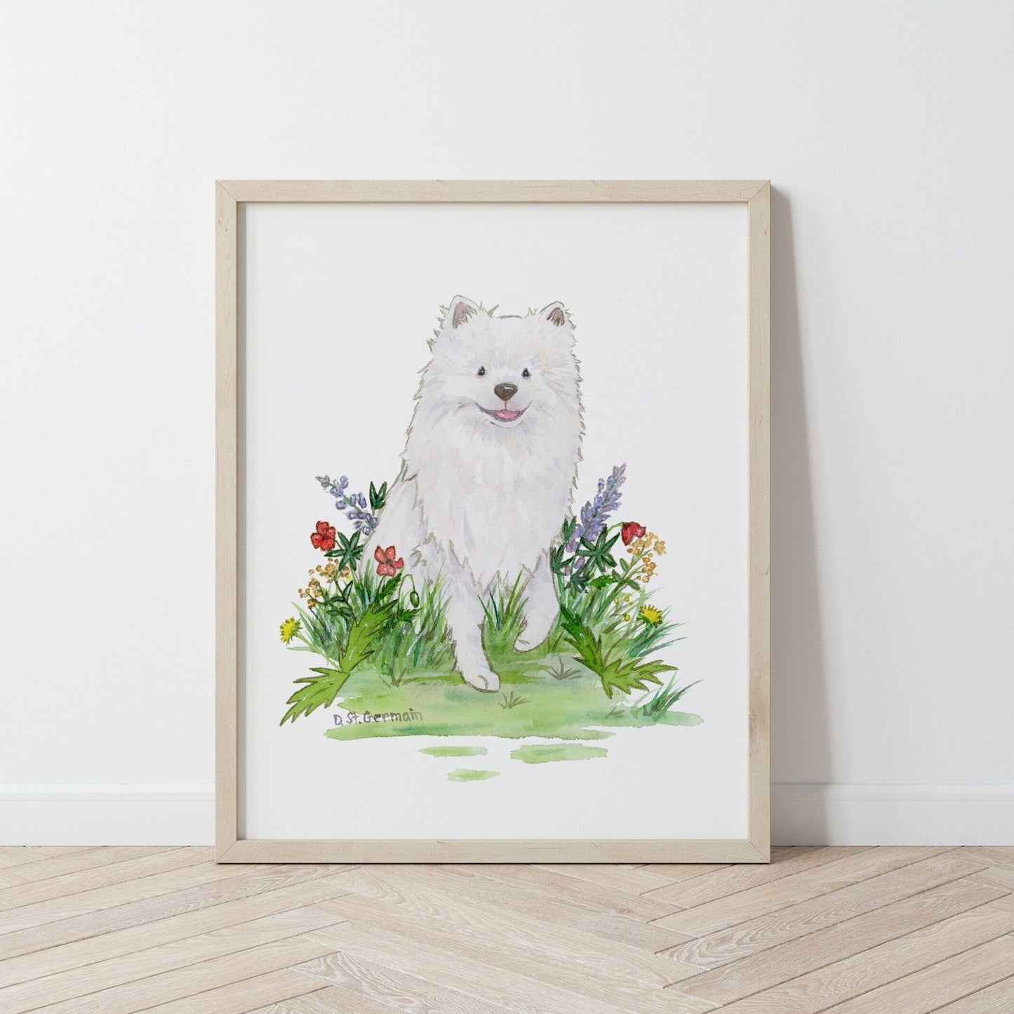 American Eskimo Art, Japanese Spitz Art, Pomeranian, Eskie Gift, Watercolor Dog Art, Dog Lover Gift, Dog Nursery Art, Children's Wall Art