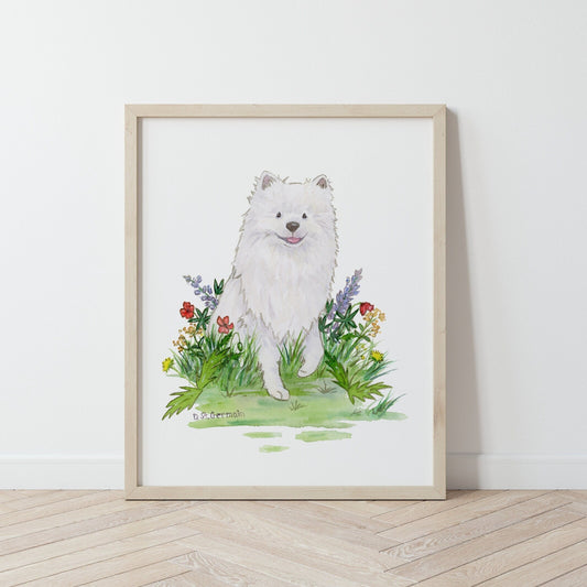 American Eskimo Art, Japanese Spitz Art, Pomeranian, Eskie Gift, Watercolor Dog Art, Dog Lover Gift, Dog Nursery Art, Children's Wall Art