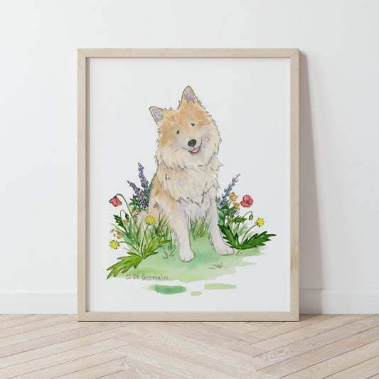 Icelandic Sheepdog Art, Icelandic Spitz, Icie Gift, Dog Portrait, Watercolor Dog Art, Dog Lover Gift, Dog Nursery Art, Children's Wall Art