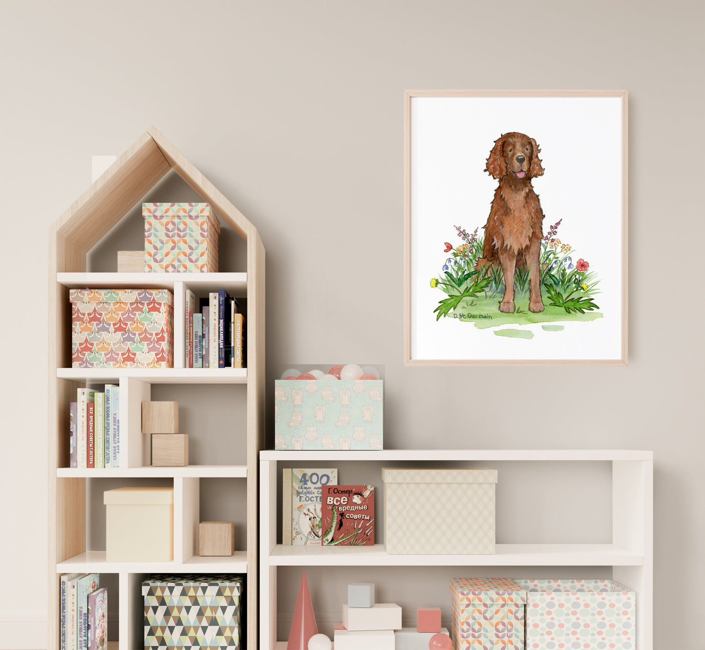 Irish Setter Art, Irish Setter Gift, Dog Portrait, Irish Setter Dog Watercolor Dog Art, Dog Lover Gift, Dog Nursery Art, Children's Art