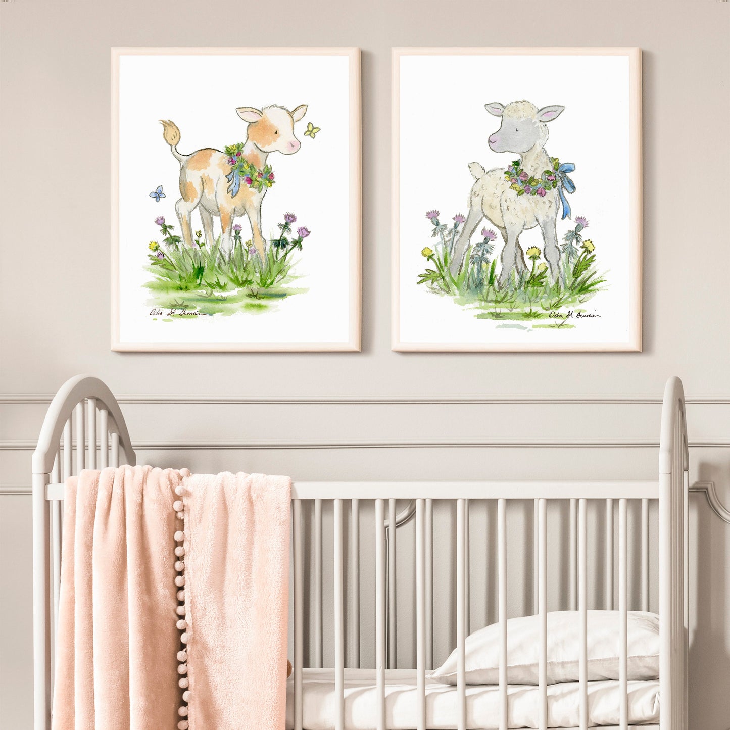 Lamb Watercolor Art Print, Nursery Art, Animal Art for Children