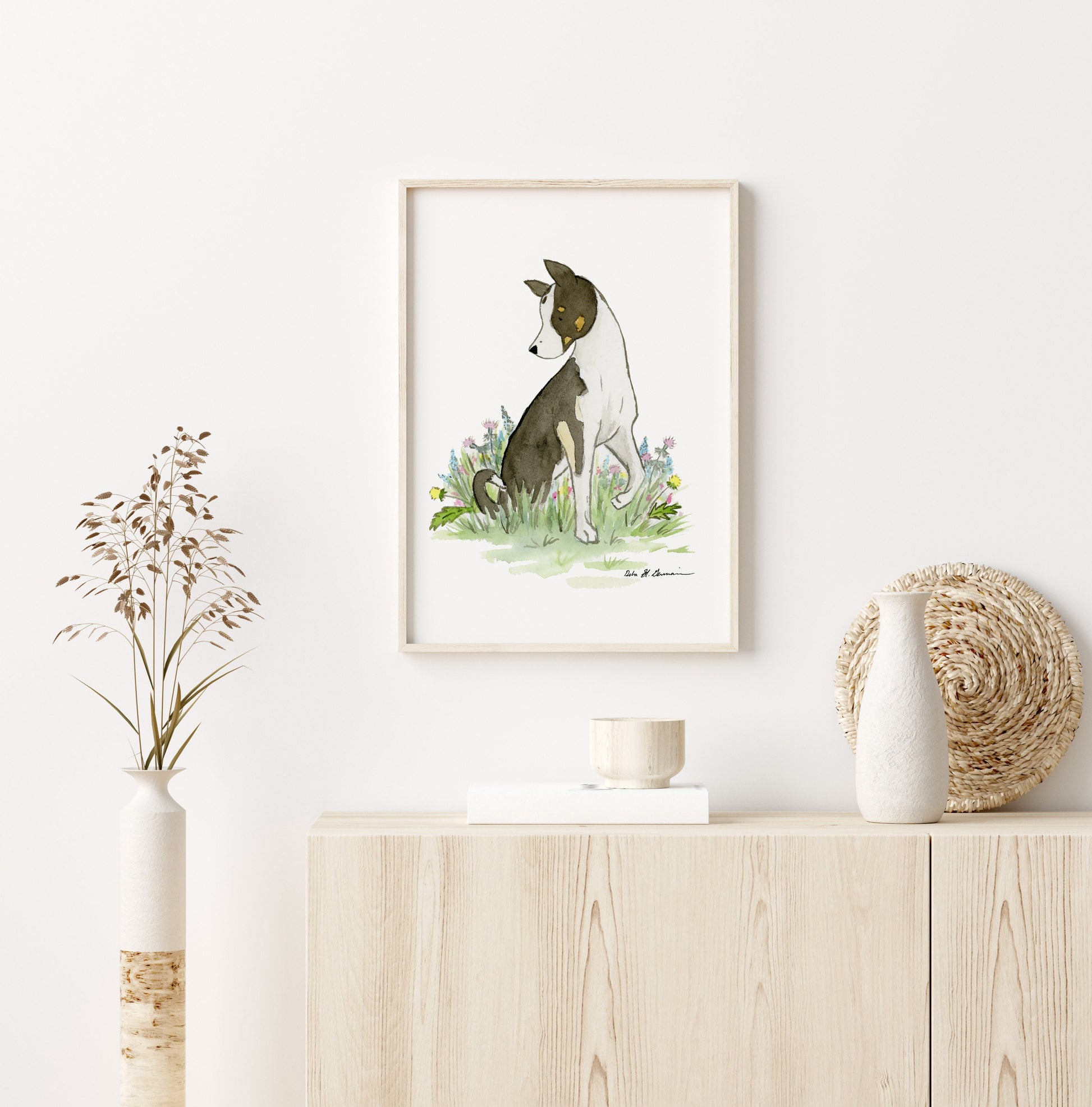 Mixed Breed Dog Art, Basenji Art, Watercolor Print, Pet Portrait, Rescue Dog Art