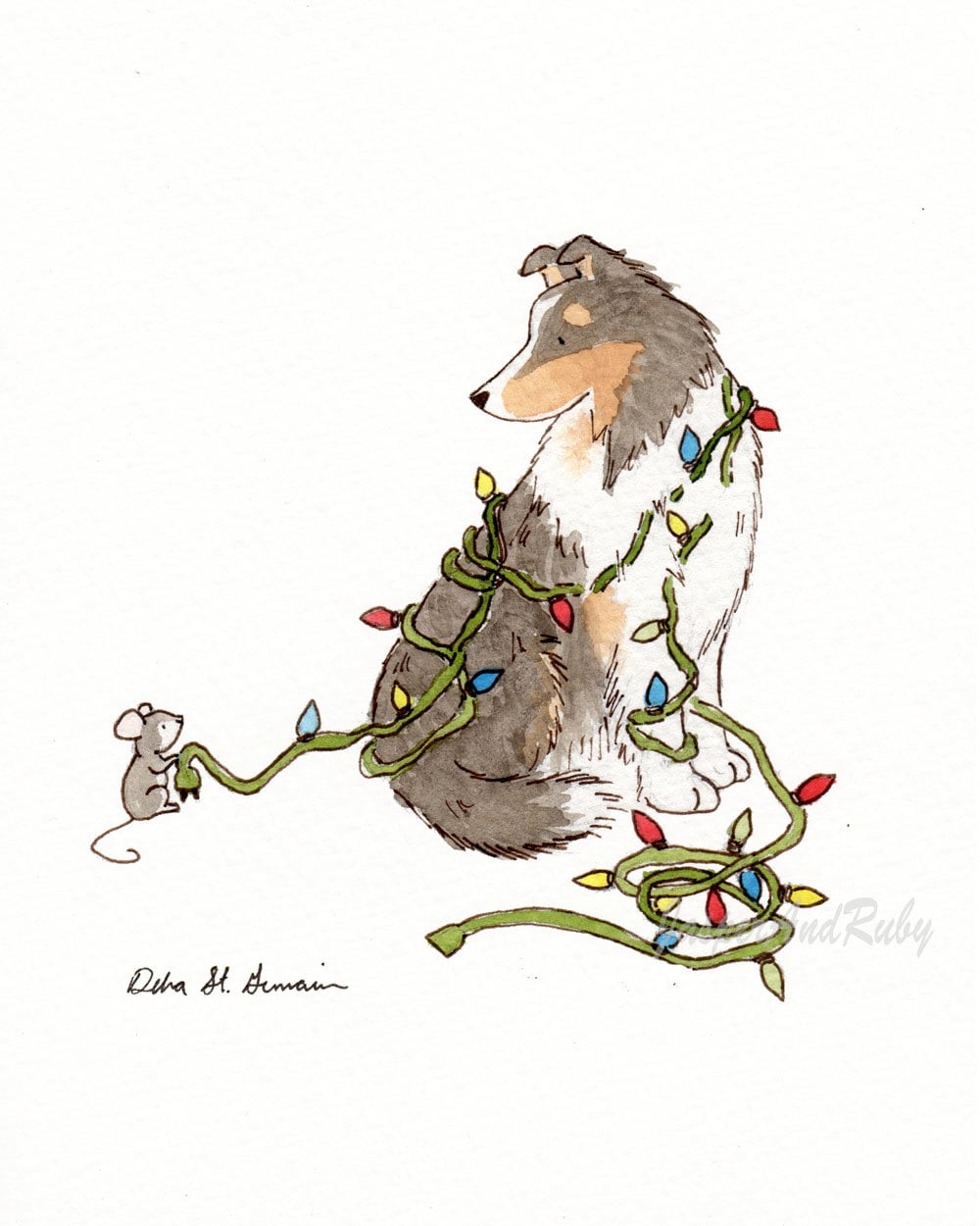 Sheltie Christmas Art, Shetland Sheepdog Print, Holiday Gift for Sheltie Lovers
