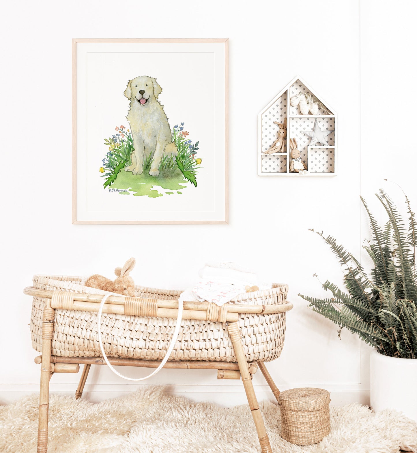 Golden Retriever Art, Pet Portrait, Nursery art, Watercolor Dog Print, Golden Retriever Gifts, Dog Wall Art, Cream Golden Retriever, Dog Art