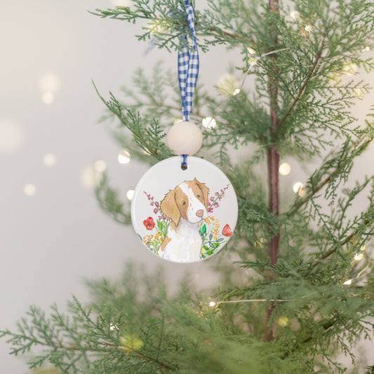Brittany Spaniel Holiday Ornament, Personalized Dog Lover Gift