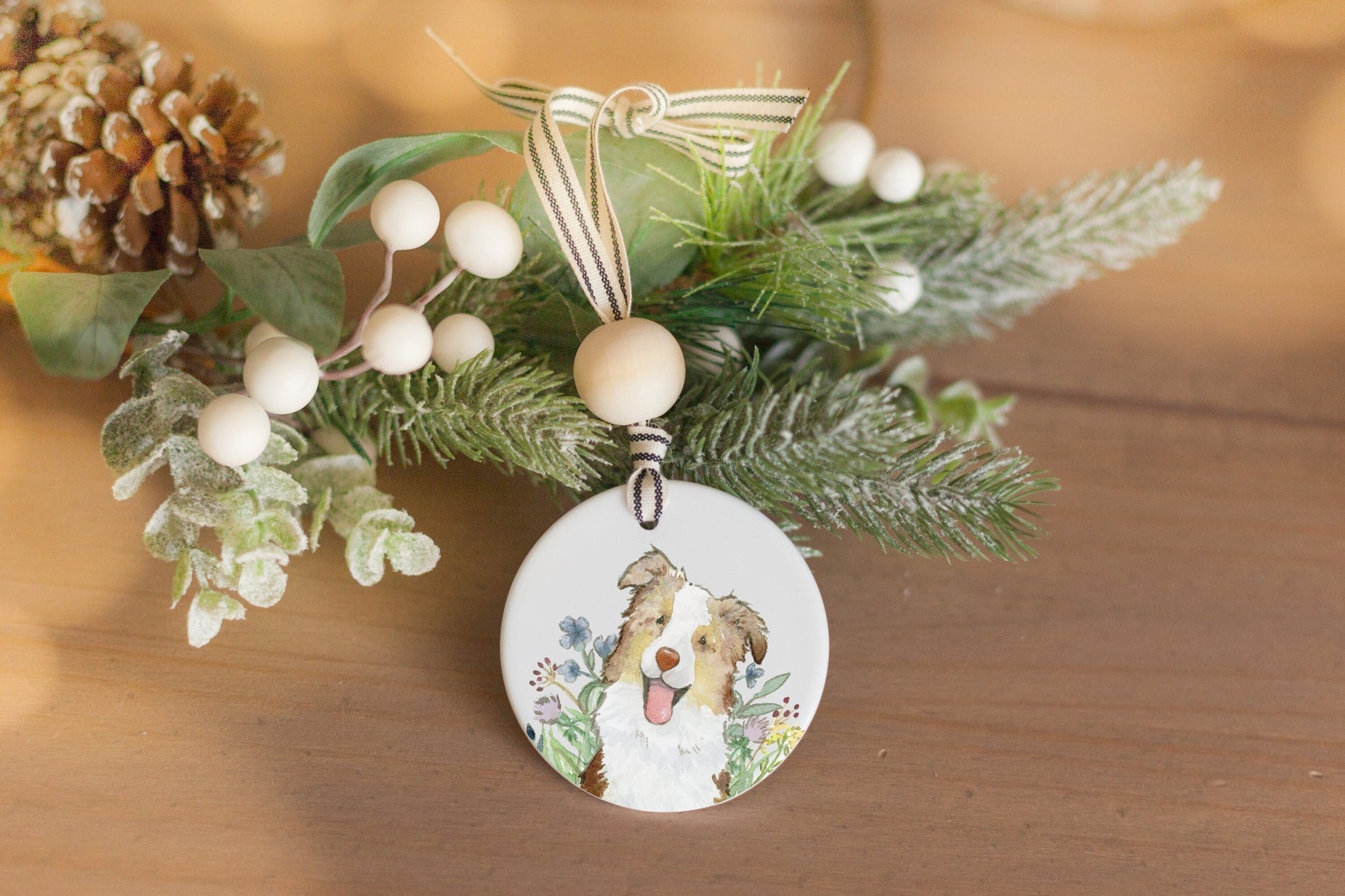 Red Merle Aussie Ornament, Personalized Australian Shepherd Gift