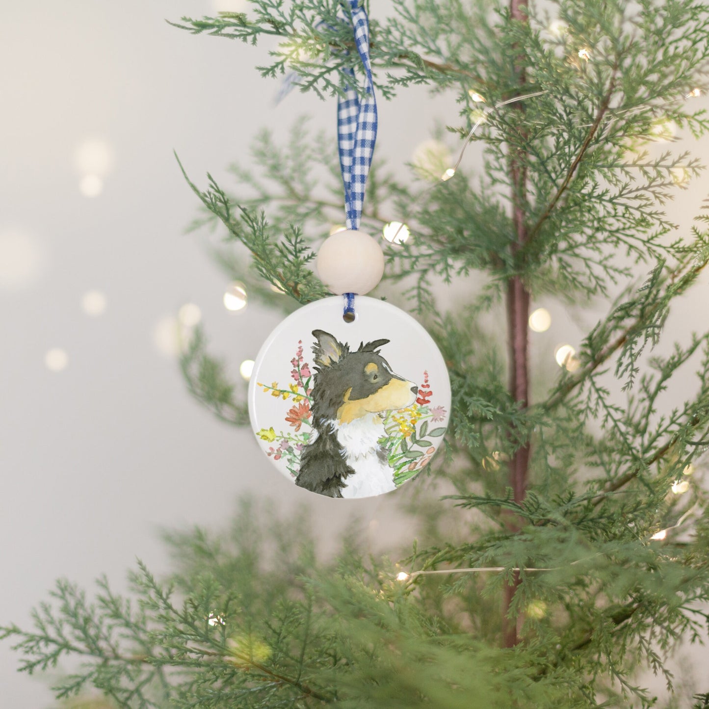 Black Tri Australian Shepherd Ornament, Personalized Gift for Aussie Lovers