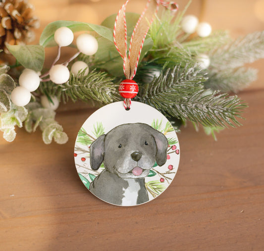 Personalized Black Pitbull or Lab Mix Ornament, Holiday Pet Lover Gift