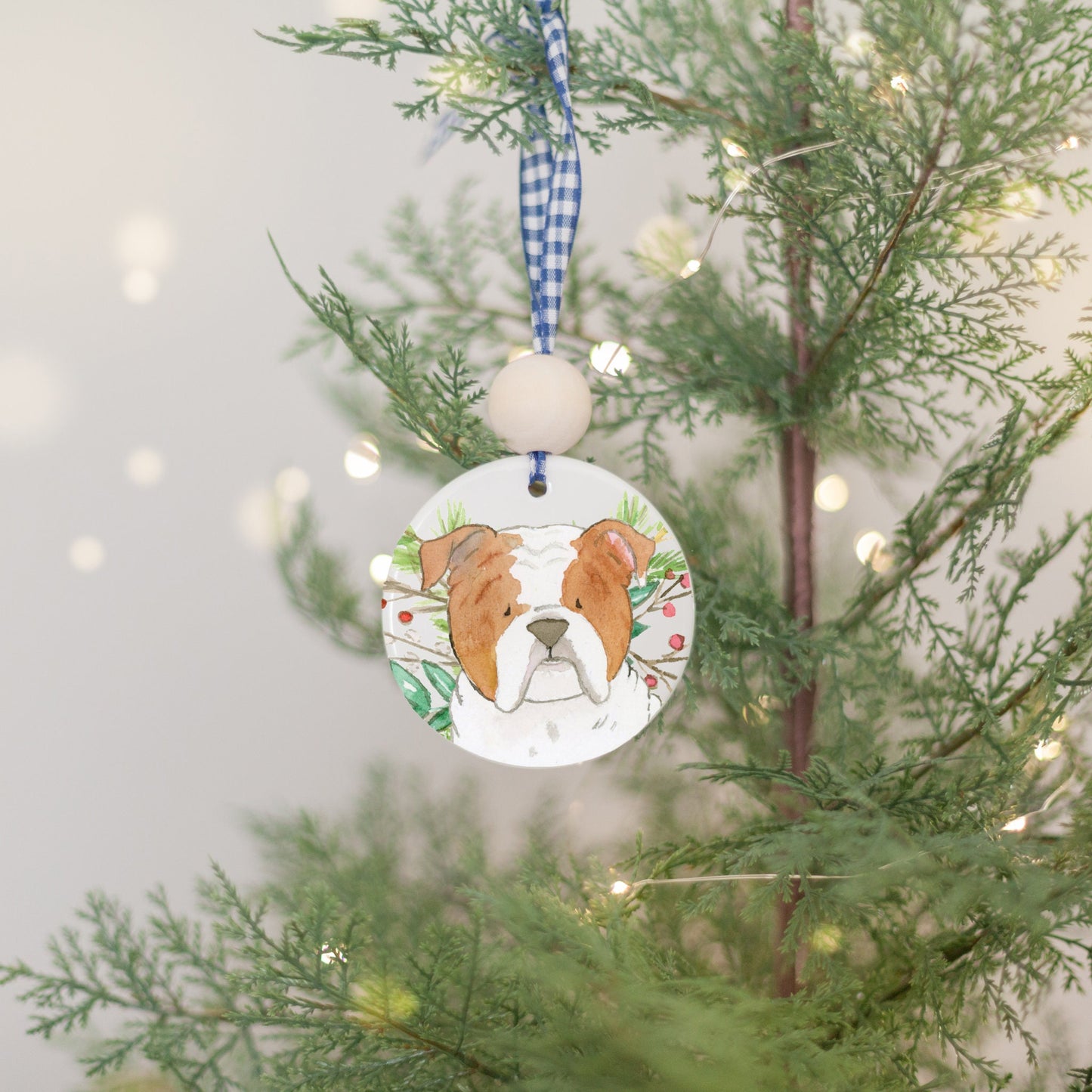 Personalized English Bulldog Ornament, Holiday Dog Lover Gift