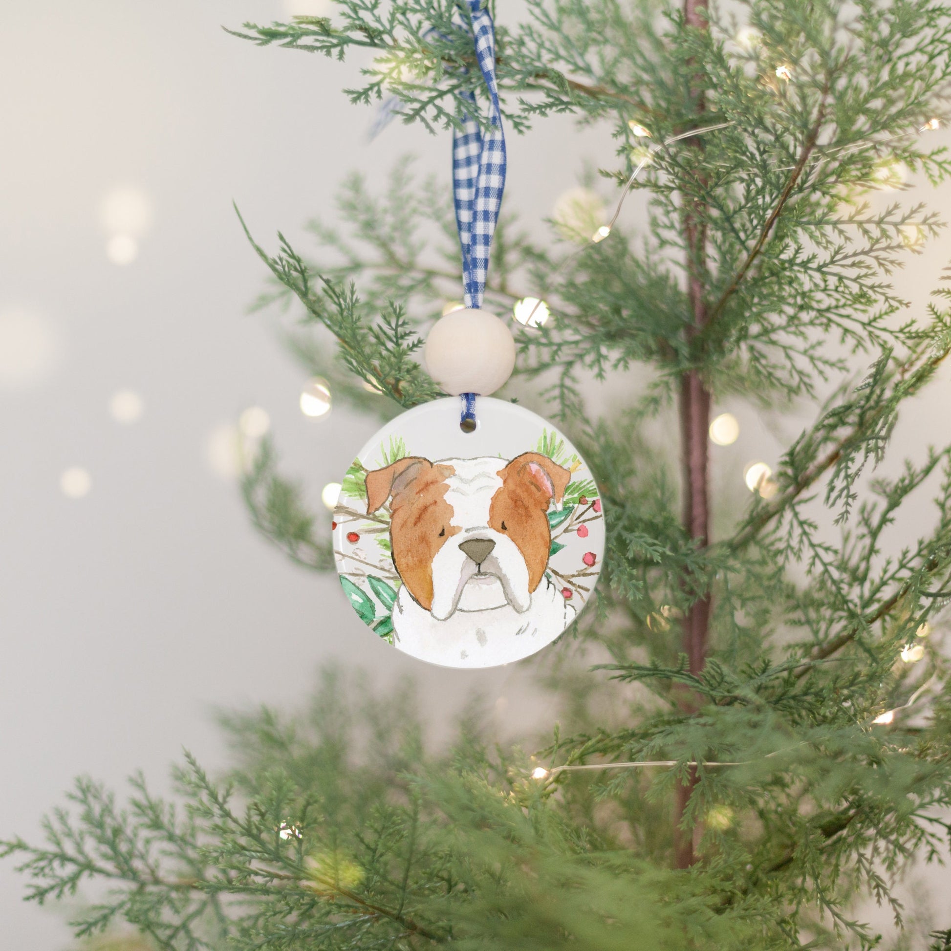 Personalized English Bulldog Ornament, Holiday Dog Lover Gift