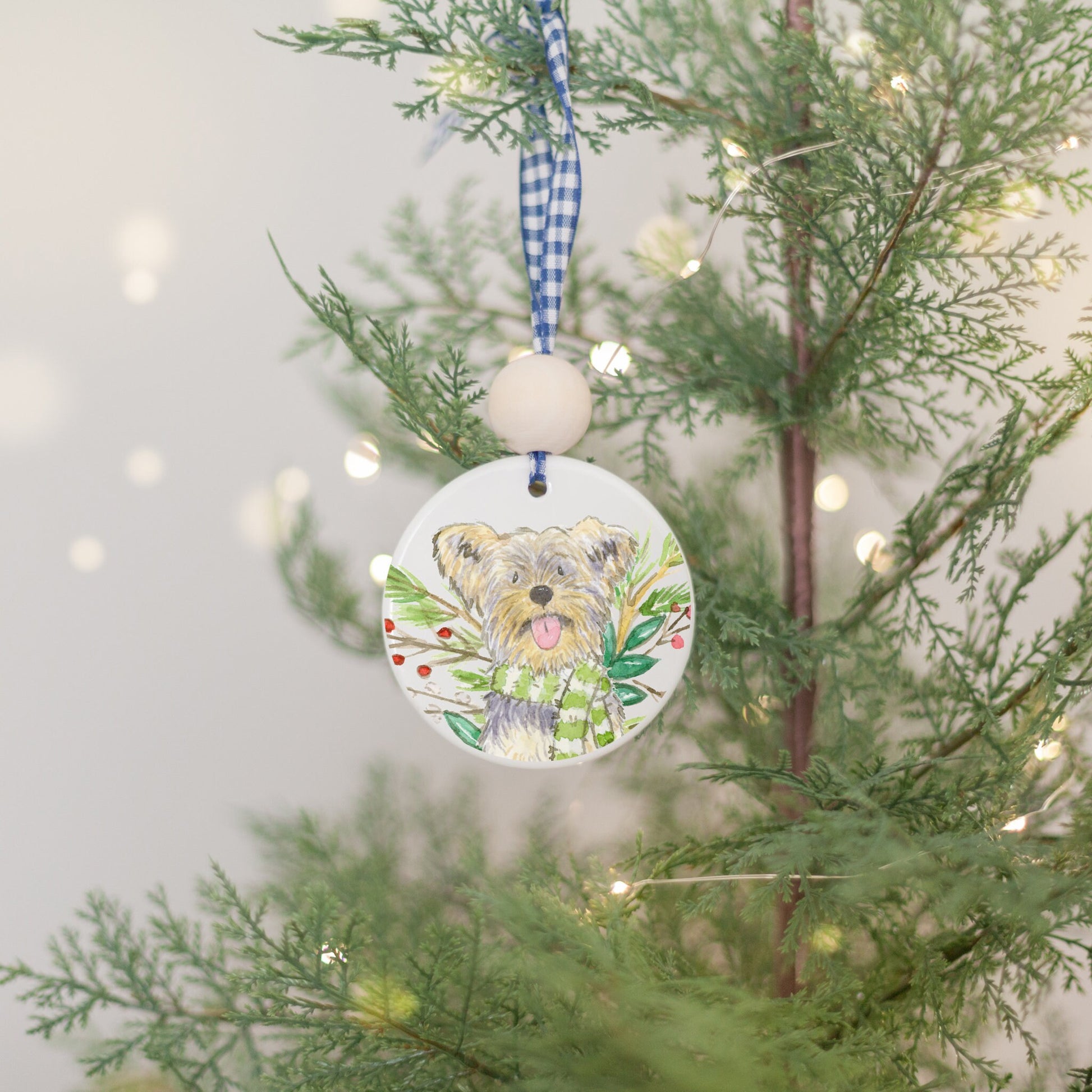 Holiday Yorkie Ornament, Personalized Yorkshire Terrier GIft