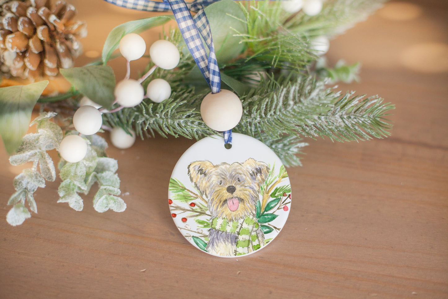 Holiday Yorkie Ornament, Personalized Yorkshire Terrier GIft