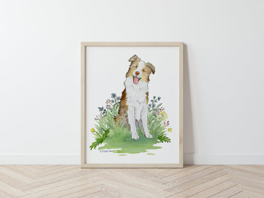 Australian Shepherd Art, Red Merle Aussie Print, Aussie Lover Gift, Pet Portrait, Puppy Nursery Art, Watercolor Print, Children's Art