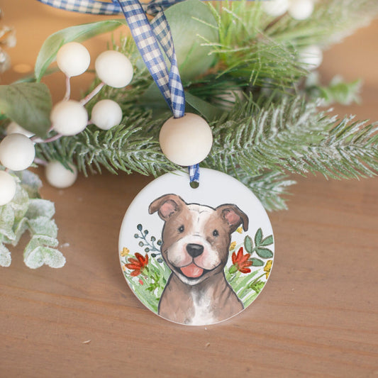 Personalized Brown and White Pitbull Terrier Ornament