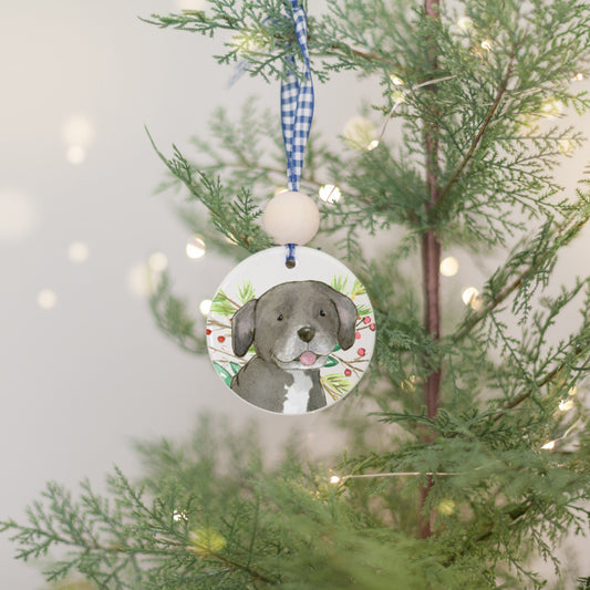 Personalized Black Pitbull or Lab Mix Ornament, Holiday Pet Lover Gift