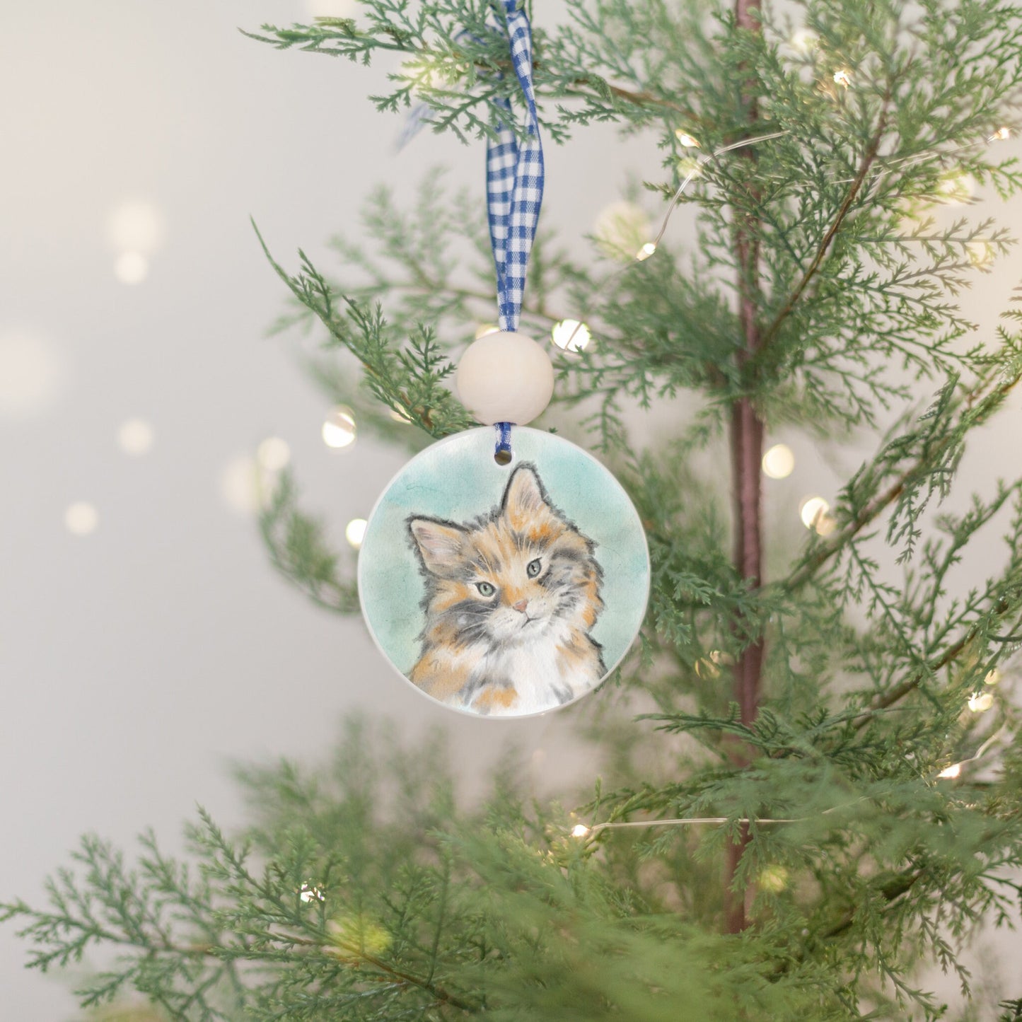 Personalized Calico Cat Ornament, Holiday Gift For Cat Lovers